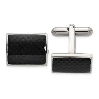 Diamond2Deal Stainless Steel Polished with Black Carbon Fiber Inlay Cuff Links