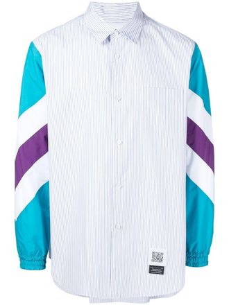 Fumito Ganryu Camicia a righe con maniche a contrasto - Blu