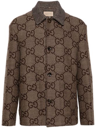 Gucci Wollen jack met GG jacquard - Bruin