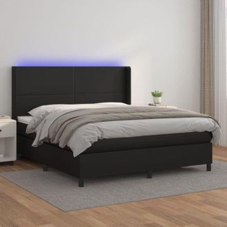 vidaXL Vidaxl - Cama Box Spring Colch&oacute;n Y Led Cuero Sint&eacute;tico Negro 160x200 Cm