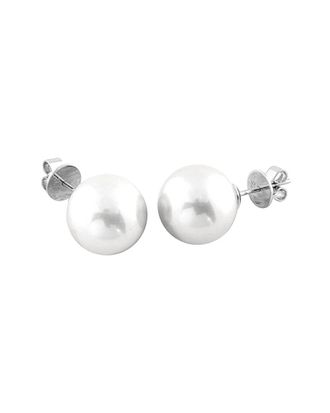 Splendid Pearls Rhodium Plated Silver 13-14Mm Freshwater Pearl Studs
