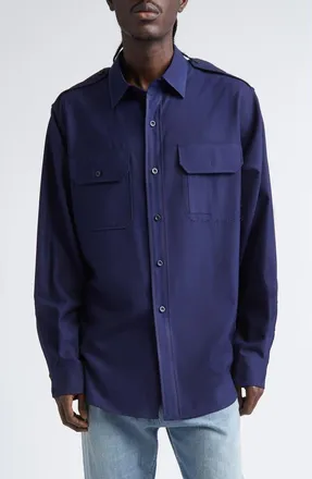 Maison Margiela Pressed to Death Wool Button-Up Shirt in Navy at Nordstrom, Size 38
