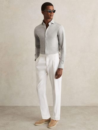 Reiss Grey Melange Cotton-blend Jersey Cutaway-collar Shirt, Xxl