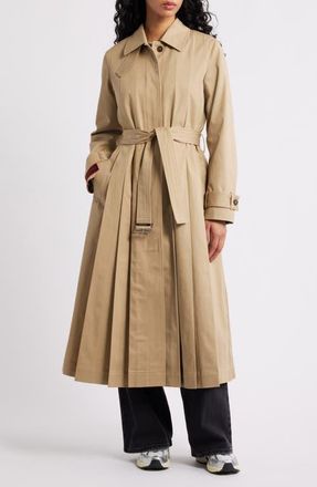 Damson Madder Sofia Pleated Belted Trench Coat in Stone at Nordstrom, Size 12 Us