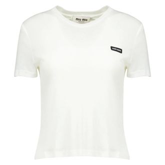 Miu Miu T-shirt van geribbelde jersey - Dames - Tops - Wit - Maat: L Jersey