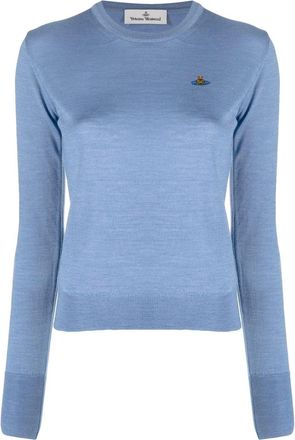 Vivienne Westwood Orb-embroidery fine-knit jumper - women - Wool/Silk - S - Blue