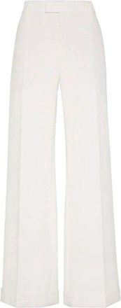 Brunello Cucinelli Off White Wide Leg Trousers, Brand Size 50 (US Size 16)