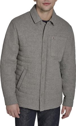Tommy Hilfiger Mens Quilted Wool Blend Shacket, Heather Grey, M