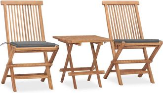 vidaXL Set Comedor De Jard&iacute;n Plegable 3 Piezas Madera De Teca Cojines Vidaxl