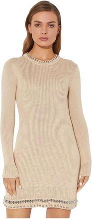 Paco Rabanne Kleedjes, Dames, Beige, S, Leer, Gehaakte Mini Jurk