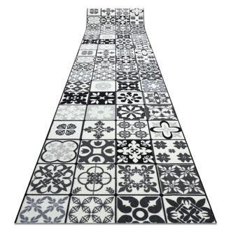 RugsX Rugsx - Alfombra De Pasillo Con Refuerzo De Goma 133cm Azulejo Labor De Retazos, Azulejos De Lisboa Gris / Negro Grey 133x1200 Cm
