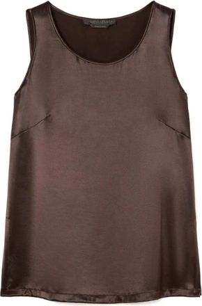 Marina Rinaldi Tops, Dames, Bruin, 5Xl, Satijn, Bruine Satijnen Top met Ronde Hals