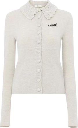 Chlo&eacute; Fitted Logo Cardigan - Dames - Vesten - Grijs - L - Wol - Truien & Vesten