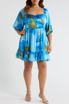 Sugarlips Neiva Floral Evy Sweetheart Minidress in Blue-Green at Nordstrom, Size 1X