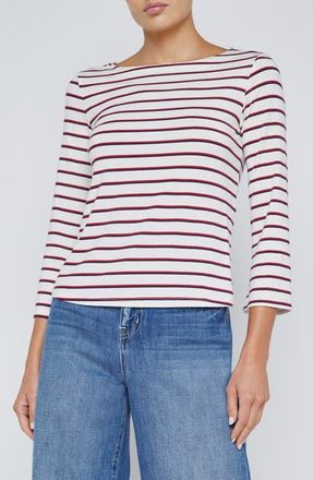 L'agence Lucille Stripe Boat Neck Top in Red/navy/white Stripe at Nordstrom, Size Medium
