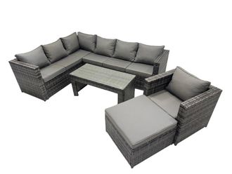 Fimous 5 Pieces Garden Furniture Corner Sofa &Big Footstool Dark Grey Mixed