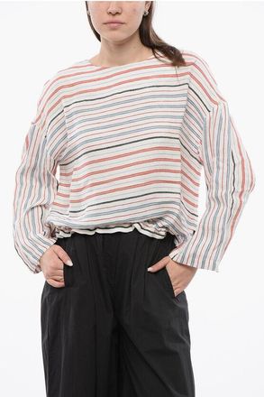 Woolrich Balanced Stripe VARSITY Linen Blend Blouse size Xs