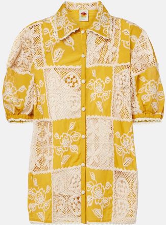 Farm Rio Embroidered lace-trimmed cotton shirt