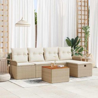 vidaXL Conjunto De Sof&aacute; De Jard&iacute;n 6 Pcs Beige Polirat&aacute;n Vidaxl
