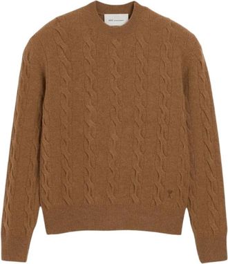 Ami Merino Wol Trui met Ronde Hals - Heren - Ronde hals truien - Bruin - M - Wol - Truien & Vesten