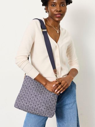 Fat Face FatFace Kingston Navy Blue Canvas Geometric Crossbody Bag