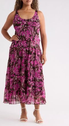 Jones New York Print Sleeveless Tiered Maxi Dress in Bright Orchid Multi at Nordstrom, Size 2X