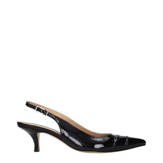 Maison Margiela Black Leather Mid Heel Womens Pumps