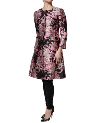 Dolce & Gabbana Womens Pink Black Floral Brocade Trenchcoat Jacket Clothing