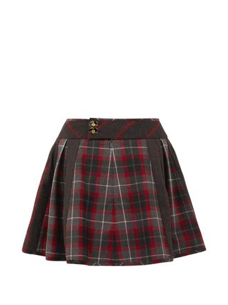 Vivienne Westwood Charcoal Grey/Red Tartan Pleated A-Line Skirt