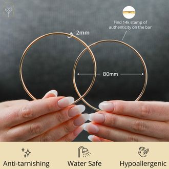 MAX + STONE 14k Yellow Gold 2mm Tube Flex Continuous Hoop Earrings 40MM-80MM