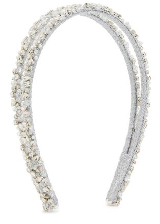 Jennifer Behr Leonora Crystal-embellished Metallic Silk Headband - Silver - One Size