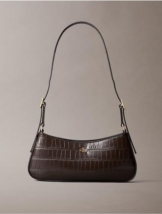 Calvin Klein Womens Monogram Crocodile Shoulder Bag - Brown