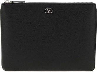Valentino Garavani VLogo Signature Pouch - Heren - Clutches - Zwart - ONE Size - Leer - Tassen
