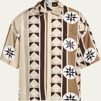Loewe Mens Silk Compass Pocket Camp Shirt