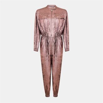 HUGO BOSS Womens Funnel Neck Long Sleeve Metallic Patterned Jumpsuit in Pink - Size 4 UK