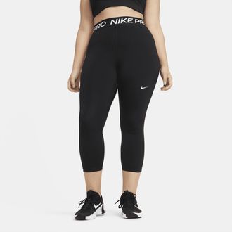 Nike Womens Nike Pro Mid-Rise Crop Mesh-Panel Leggings (Plus Size) in Black | DC5393-013