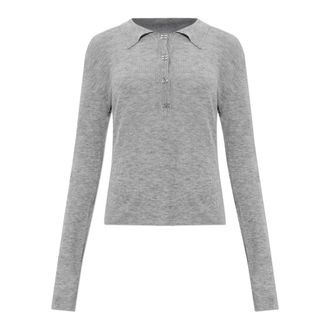 Ganni V-neck Knitwear, female, Gray, Size: 2XS Fitted Wool Polo