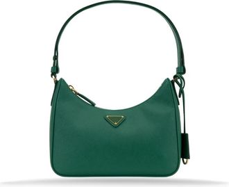 Prada Leren Schoudertas met Ritssluiting - Dames - Handtassen - Groen - ONE Size - Leer - Tassen