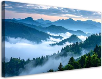 Feeby Cuadro Sobre Lienzo, Bosque Monta&ntilde;as En La Niebla Paisaje, 120x60