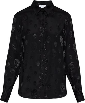 Alexander McQueen skull-pattern collared top - women - Viscose - 38 - Black