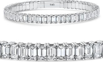 Pompeii3 16Ct Emerald Diamond Tennis Flexible Bangle Bracelet 14k White Gold Lab Grown