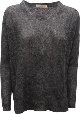 D.exterior V-hals wolmix trui antraciet - Dames - V-hals truien - Grijs - S - Wol - Truien & Vesten