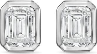 Diana M. Jewels 14Kt White Gold 6.00 cts Lab Grown Emerald Diamond Bezel Studs