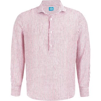 Panareha Mens Striped Linen Popover Shirt Sardegna Red (M)