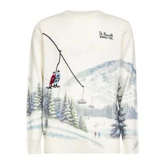 MC2 Saint Barth Round-neck Knitwear, male, Beige, 2XL, Heron Print Jumper