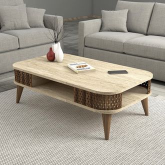 Dmora Mesa De Centro Medicina, Un Compartimento, Con Patas, Forma Rectangular, 105x60x35h Cm Beige M&aacute;rmol