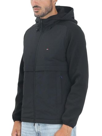 Tommy Hilfiger Black Windbreaker With Adjustable Hood And Zipper Closure