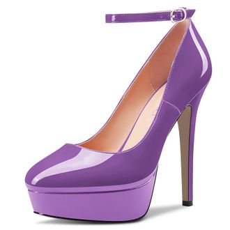Castamere Women Stiletto High Platform Heel Round Toe Ankle Strap Pumps Court Shoe Slip-on Wedding Party Dress 13 CM Heels Purple 4 UK