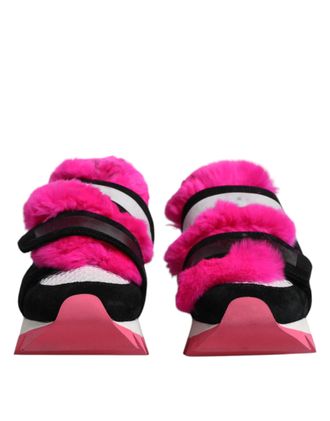 Dolce & Gabbana Black Pink Fur Embellished Sneakers Womens Shoes (Pre-Owned)