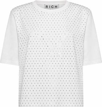 John Richmond T-shirt met Micro Luminous Versieringen - Dames - T-shirts - Wit - L - Tops